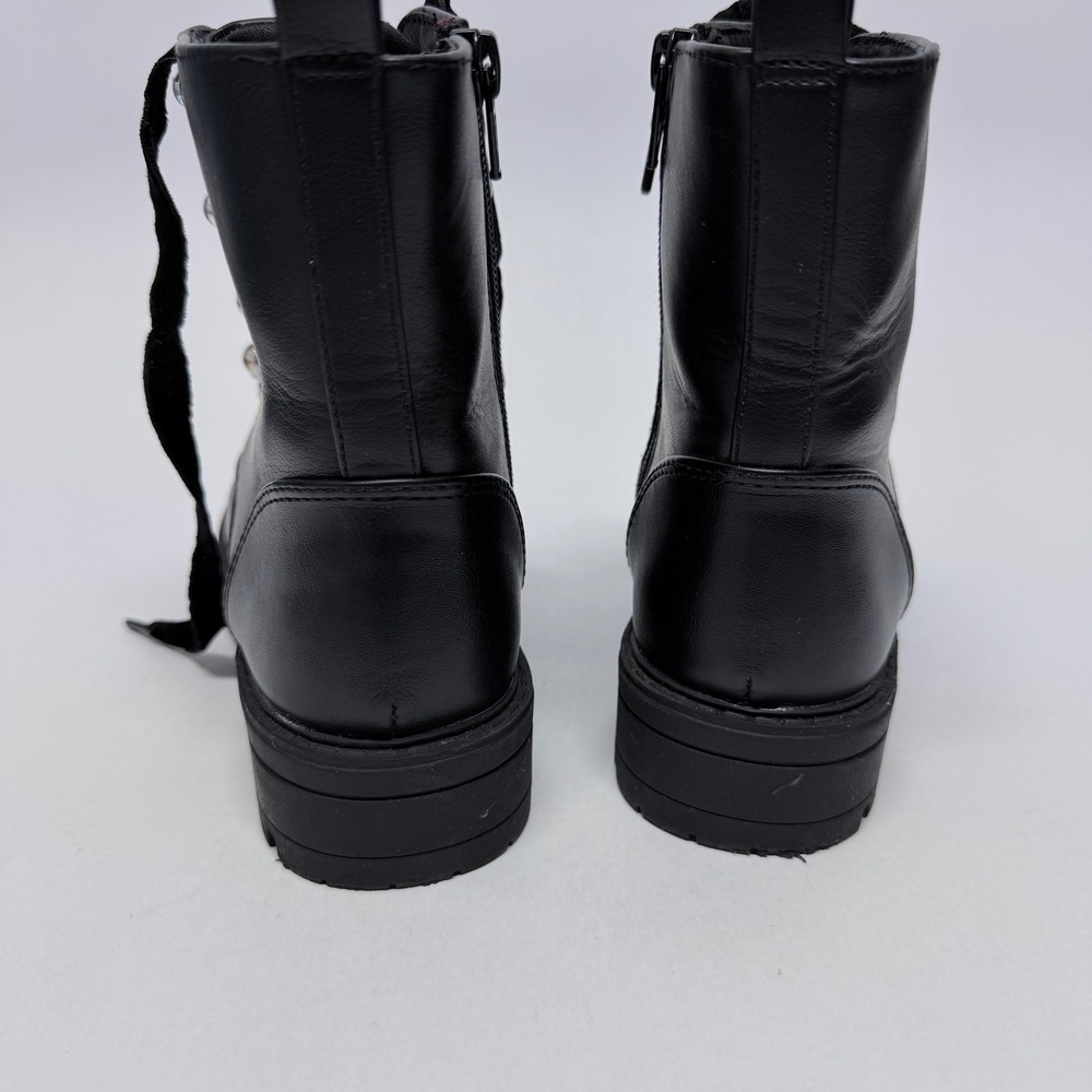 Art Class Girls Black Combat Boots Velvet Laces Crystal Eyelets Size 1 - Picture 4 of 10